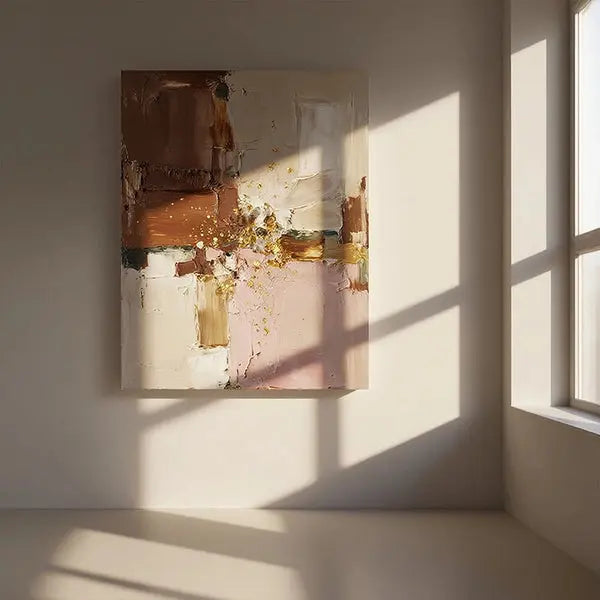 Minimalist Pink Brown Abstract Canvas-Gold Accent Wall Decor-Artmeto Artmeto Wood wall art