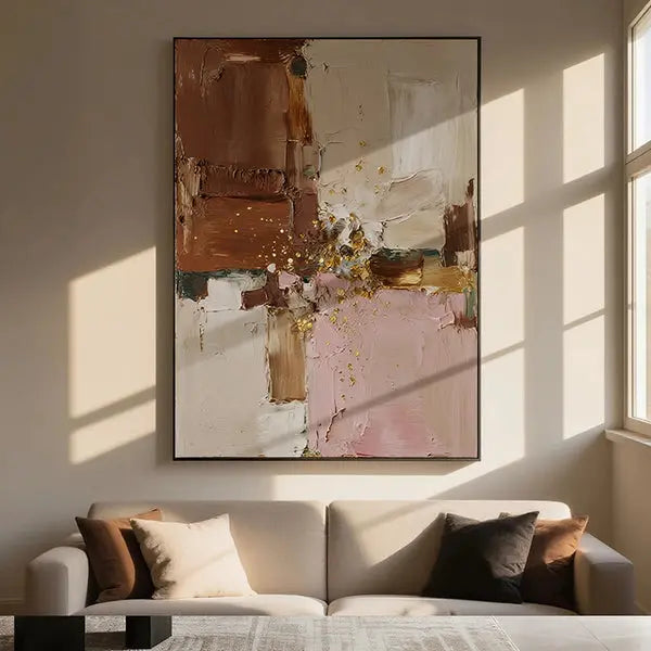 Minimalist Pink Brown Abstract Canvas-Gold Accent Wall Decor-Artmeto Artmeto Wood wall art