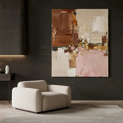 Minimalist Pink Brown Abstract Canvas-Gold Accent Wall Decor-Artmeto Artmeto Wood wall art