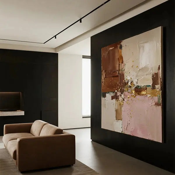 Minimalist Pink Brown Abstract Canvas-Gold Accent Wall Decor-Artmeto Artmeto Wood wall art