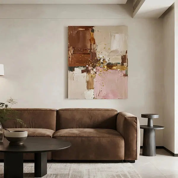 Minimalist Pink Brown Abstract Canvas-Gold Accent Wall Decor-Artmeto Artmeto Wood wall art