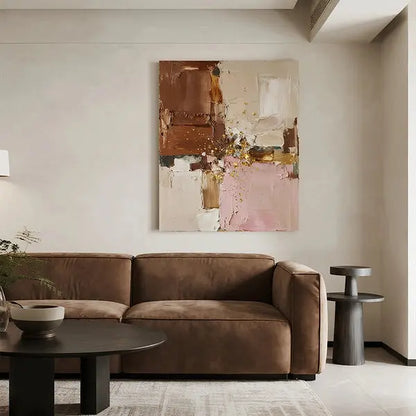 Minimalist Pink Brown Abstract Canvas-Gold Accent Wall Decor-Artmeto Artmeto Wood wall art