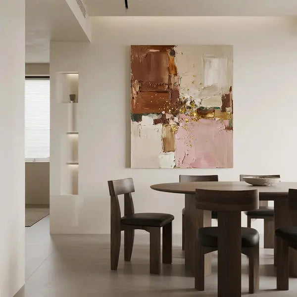 Minimalist Pink Brown Abstract Canvas-Gold Accent Wall Decor-Artmeto Artmeto Wood wall art