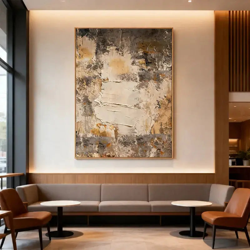 Minimalist Taupe & Beige Textured Abstract Canvas Art Artmeto Wood wall art
