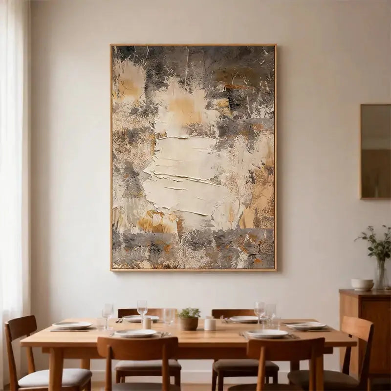 Minimalist Taupe & Beige Textured Abstract Canvas Art Artmeto Wood wall art