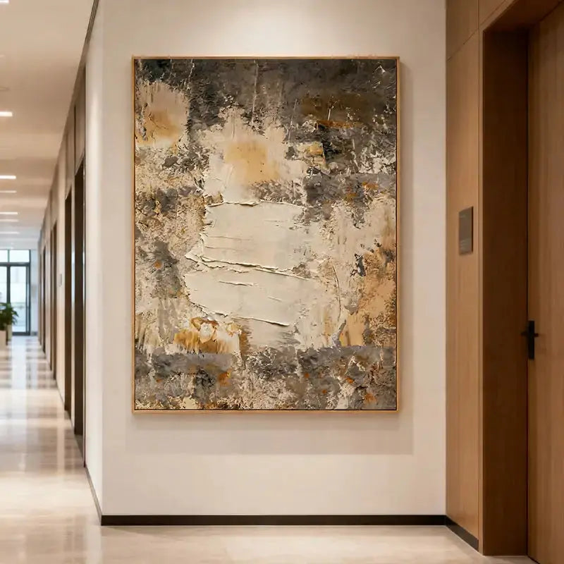Minimalist Taupe & Beige Textured Abstract Canvas Art Artmeto Wood wall art