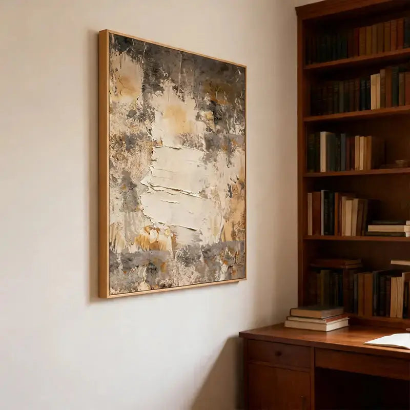 Minimalist Taupe & Beige Textured Abstract Canvas Art Artmeto Wood wall art