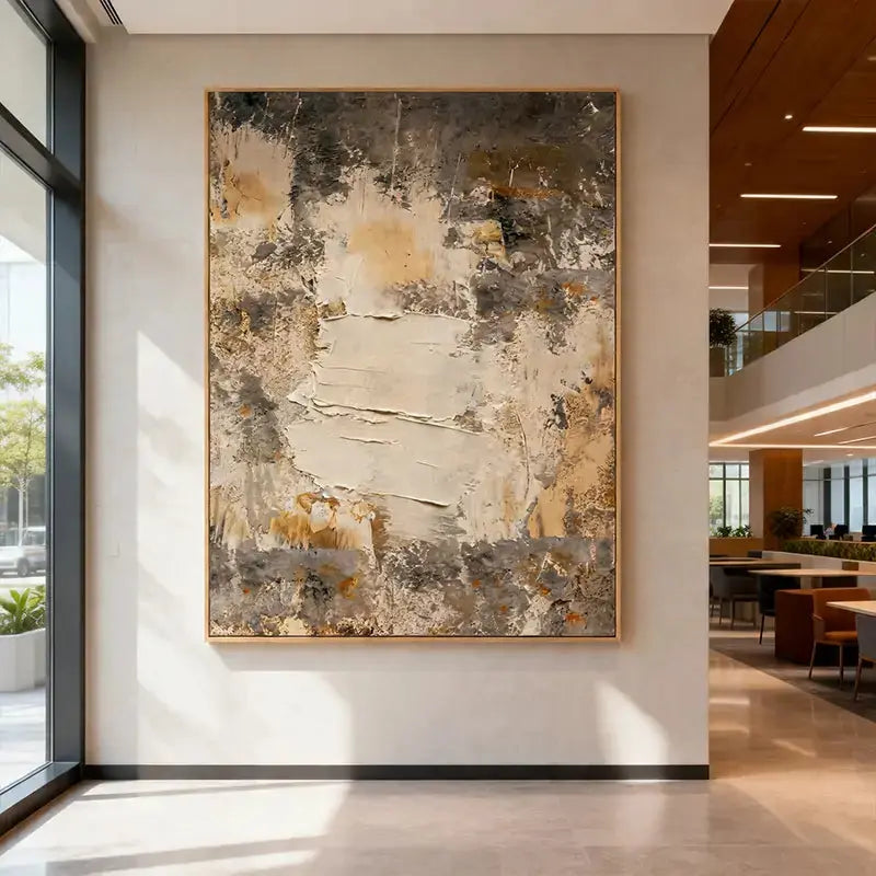 Minimalist Taupe & Beige Textured Abstract Canvas Art Artmeto Wood wall art