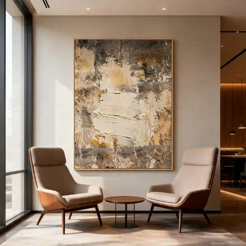 Minimalist Taupe & Beige Textured Abstract Canvas Art Artmeto Wood wall art