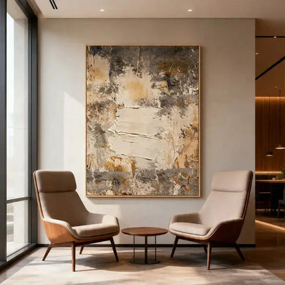 Minimalist Taupe & Beige Textured Abstract Canvas Art Artmeto Wood wall art