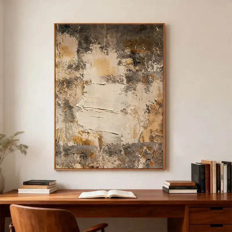 Minimalist Taupe & Beige Textured Abstract Canvas Art Artmeto Wood wall art