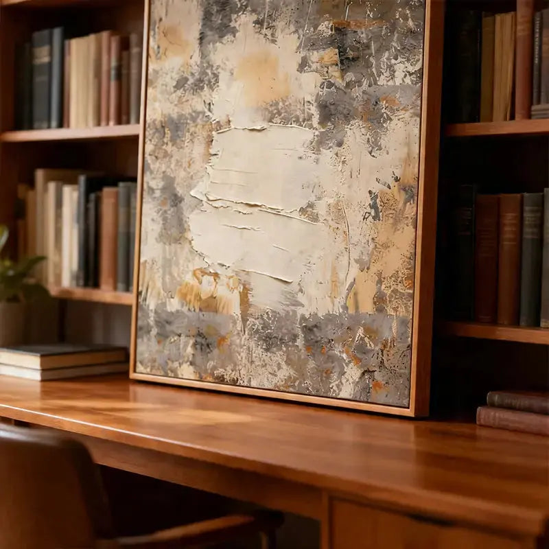 Minimalist Taupe & Beige Textured Abstract Canvas Art Artmeto Wood wall art