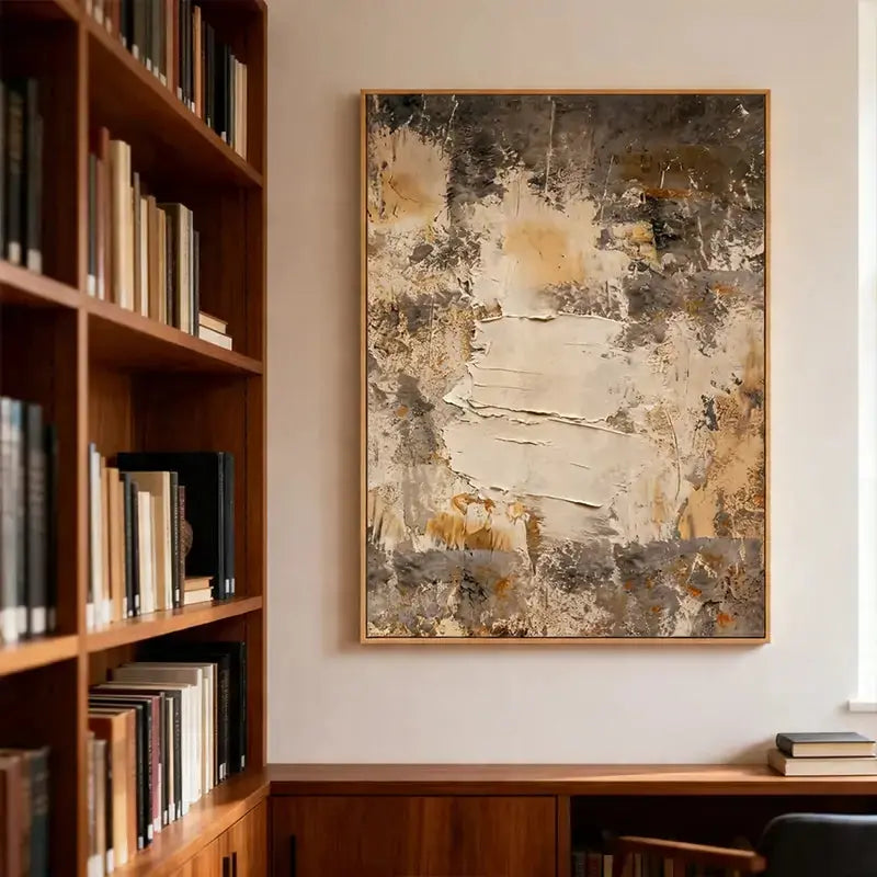 Minimalist Taupe & Beige Textured Abstract Canvas Art Artmeto Wood wall art