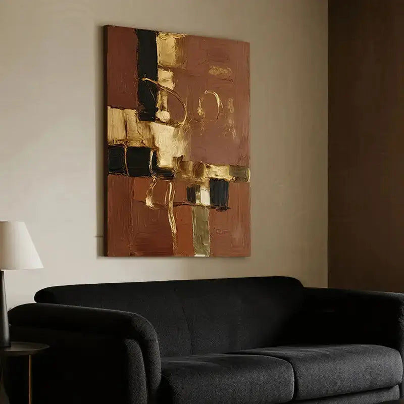 Minimalist Terracotta Gold Abstract Canvas-Textured Wall Decor-Artmeto Artmeto Wood wall art