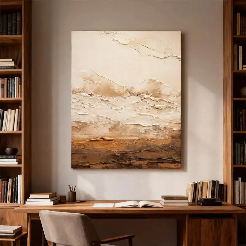 Minimalist Warm Neutral Earth Tone Abstract Canvas Painting Artmeto Wood wall art