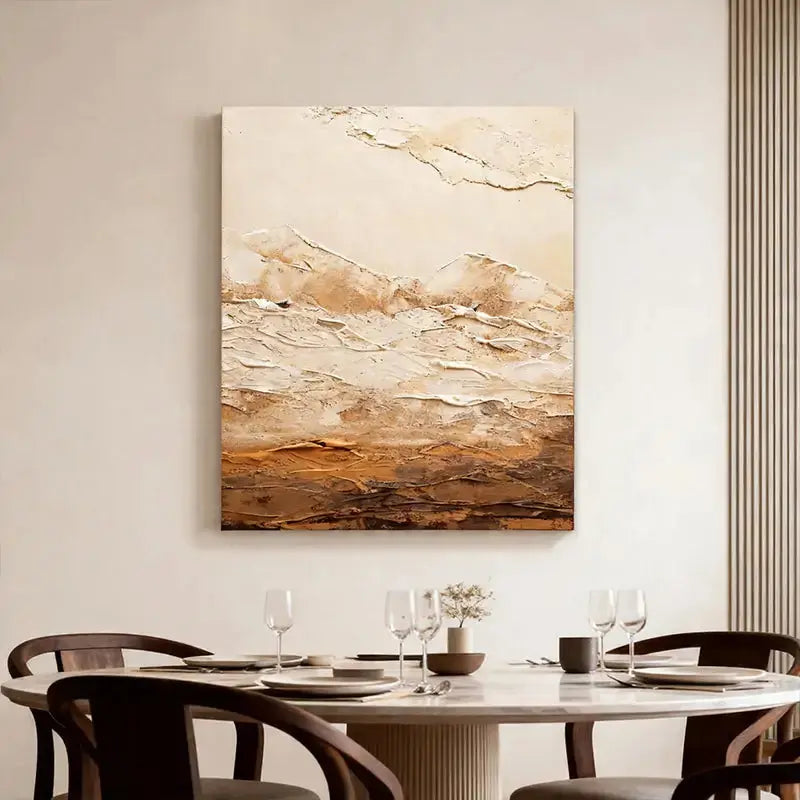 Minimalist Warm Neutral Earth Tone Abstract Canvas Painting Artmeto Wood wall art