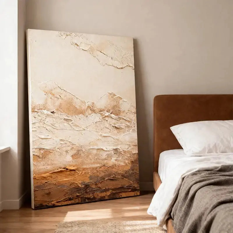 Minimalist Warm Neutral Earth Tone Abstract Canvas Painting Artmeto Wood wall art