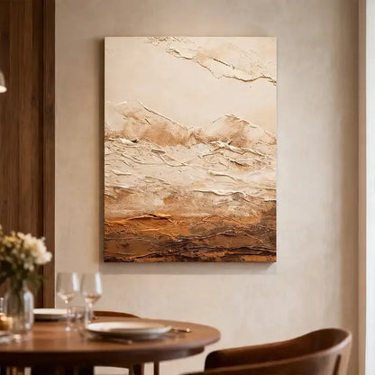 Minimalist Warm Neutral Earth Tone Abstract Canvas Painting Artmeto Wood wall art