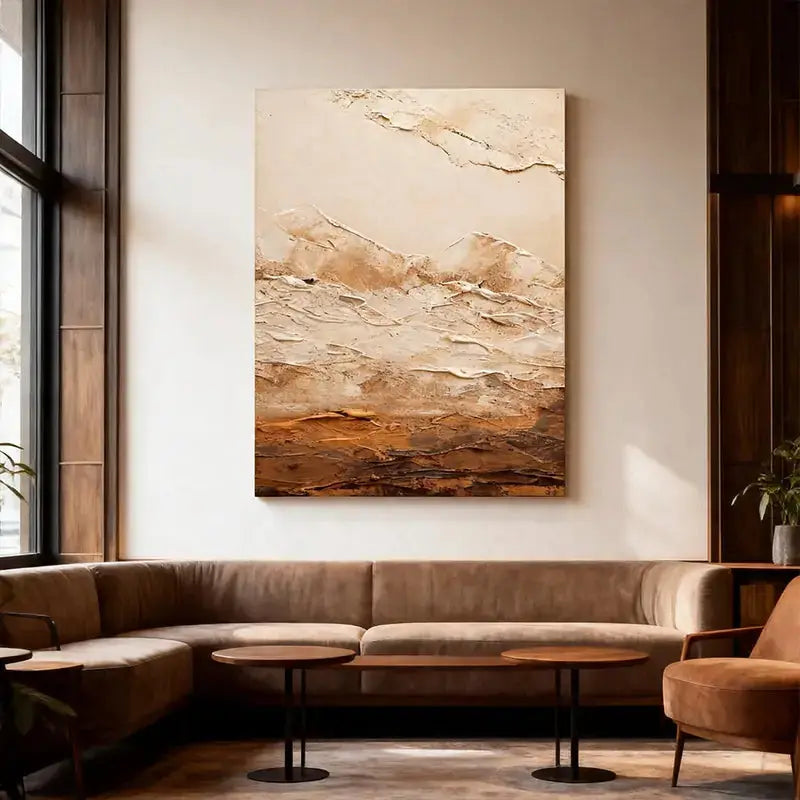 Minimalist Warm Neutral Earth Tone Abstract Canvas Painting Artmeto Wood wall art