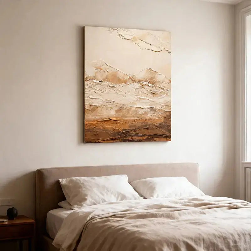 Minimalist Warm Neutral Earth Tone Abstract Canvas Painting Artmeto Wood wall art