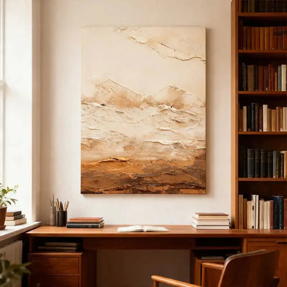 Minimalist Warm Neutral Earth Tone Abstract Canvas Painting Artmeto Wood wall art