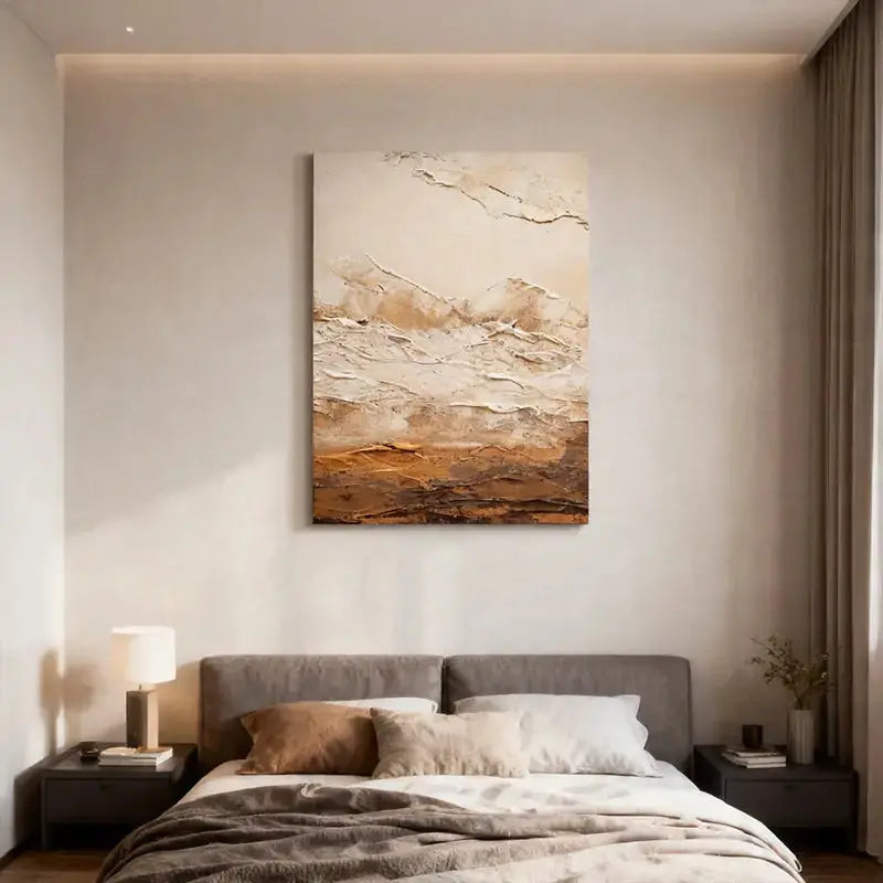 Minimalist Warm Neutral Earth Tone Abstract Canvas Painting Artmeto Wood wall art