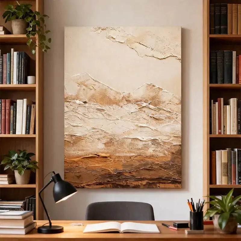 Minimalist Warm Neutral Earth Tone Abstract Canvas Painting Artmeto Wood wall art