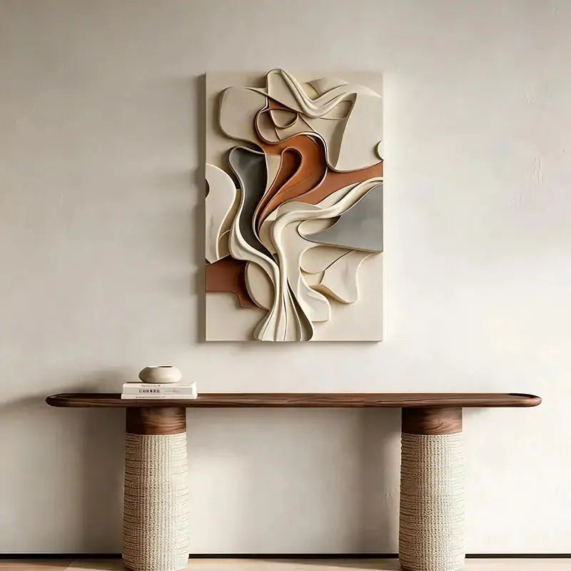 Modern Abstract 3D Wall Sculpture - Cream & Terracotta Palette Artmeto Wood wall art-1
