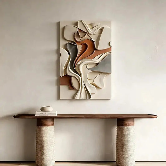 Modern Abstract 3D Wall Sculpture - Cream & Terracotta Palette Artmeto Wood wall art-1