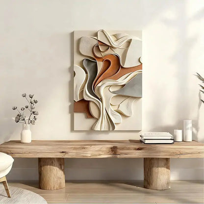 Modern Abstract 3D Wall Sculpture - Cream & Terracotta Palette Artmeto Wood wall art-2
