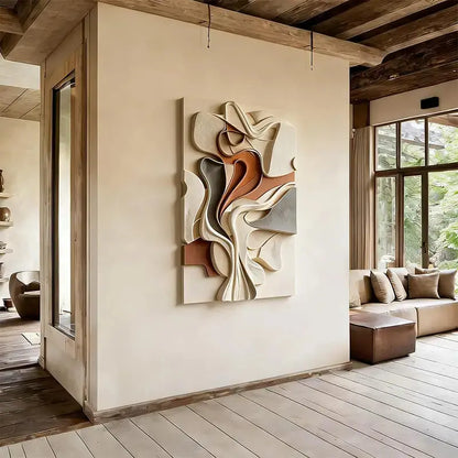 Modern Abstract 3D Wall Sculpture - Cream & Terracotta Palette Artmeto Wood wall art-5