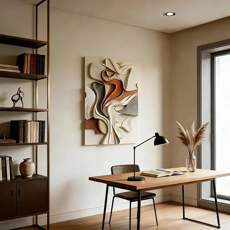 Modern Abstract 3D Wall Sculpture - Cream & Terracotta Palette Artmeto Wood wall art-6