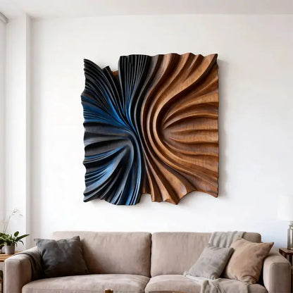 Modern Abstract Neutral Wall Design - Handmade Beige Black Textured Wood Relief（副本） Artmeto Wood wall art