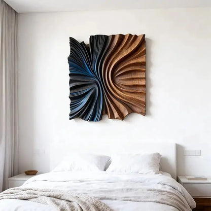 Modern Abstract Neutral Wall Design - Handmade Beige Black Textured Wood Relief（副本） Artmeto Wood wall art