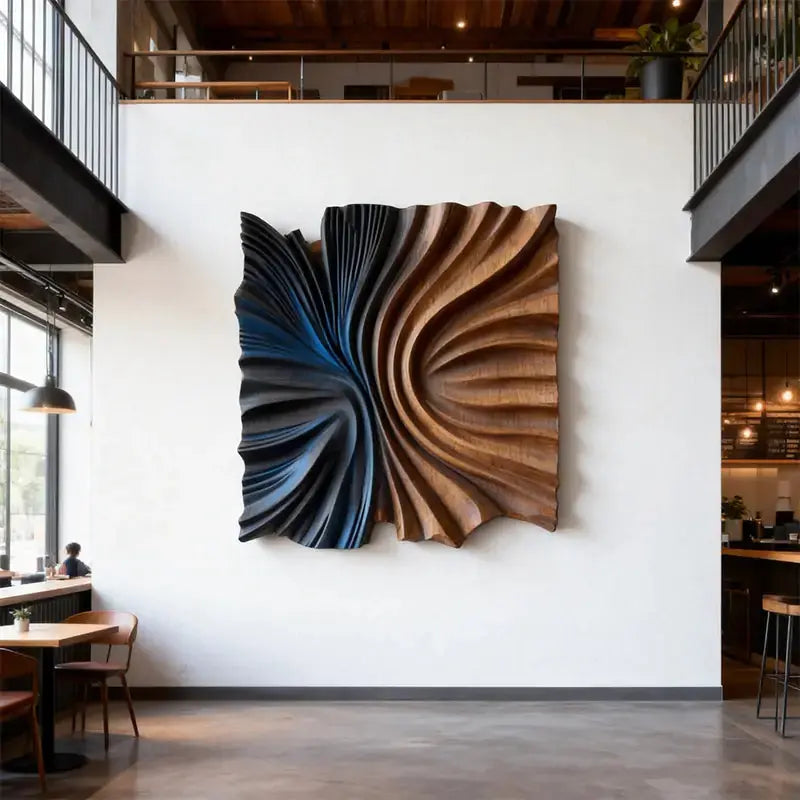 Modern Abstract Neutral Wall Design - Handmade Beige Black Textured Wood Relief（副本） Artmeto Wood wall art