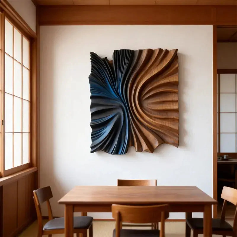 Modern Abstract Neutral Wall Design - Handmade Beige Black Textured Wood Relief（副本） Artmeto Wood wall art