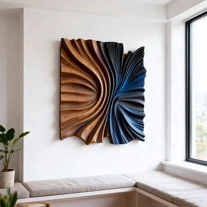 Modern Abstract Neutral Wall Design - Handmade Beige Black Textured Wood Relief（副本） Artmeto Wood wall art