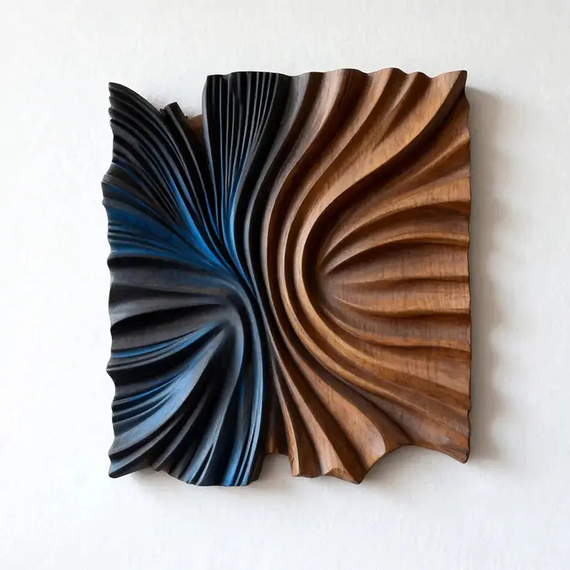 Modern Abstract Neutral Wall Design - Handmade Beige Black Textured Wood Relief（副本） Artmeto Wood wall art