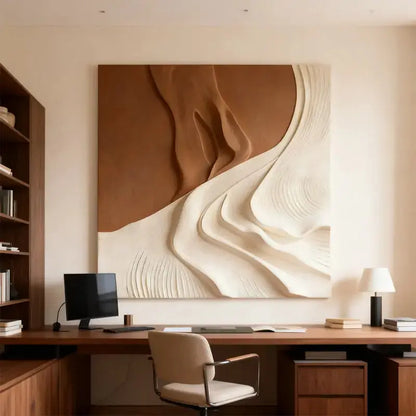 Modern Abstract Neutral Wall Design - Handmade Beige Black Textured Wood Relief（副本） Artmeto Wood wall art