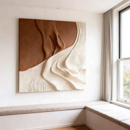 Modern Abstract Neutral Wall Design - Handmade Beige Black Textured Wood Relief（副本） Artmeto Wood wall art