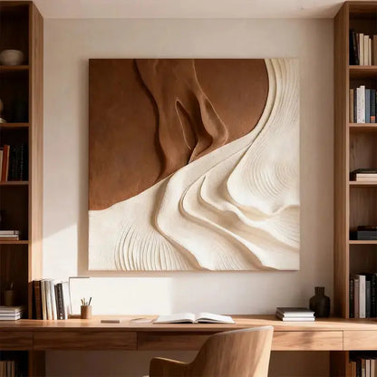 Modern Abstract Neutral Wall Design - Handmade Beige Black Textured Wood Relief（副本） Artmeto Wood wall art