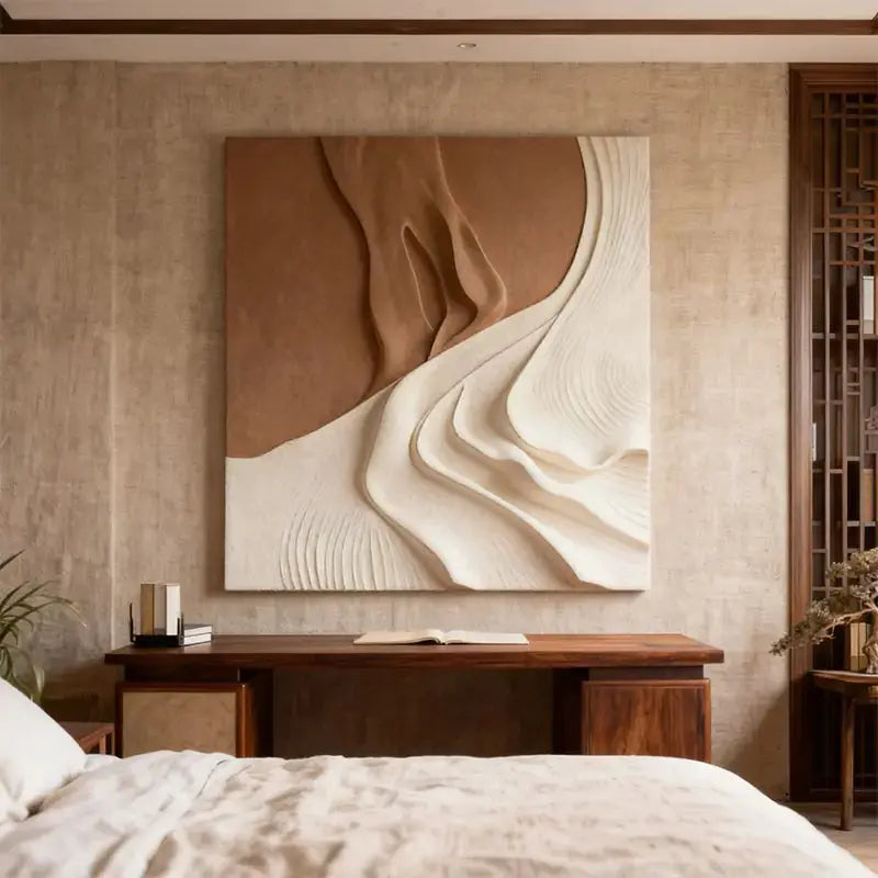 Modern Abstract Neutral Wall Design - Handmade Beige Black Textured Wood Relief（副本） Artmeto Wood wall art
