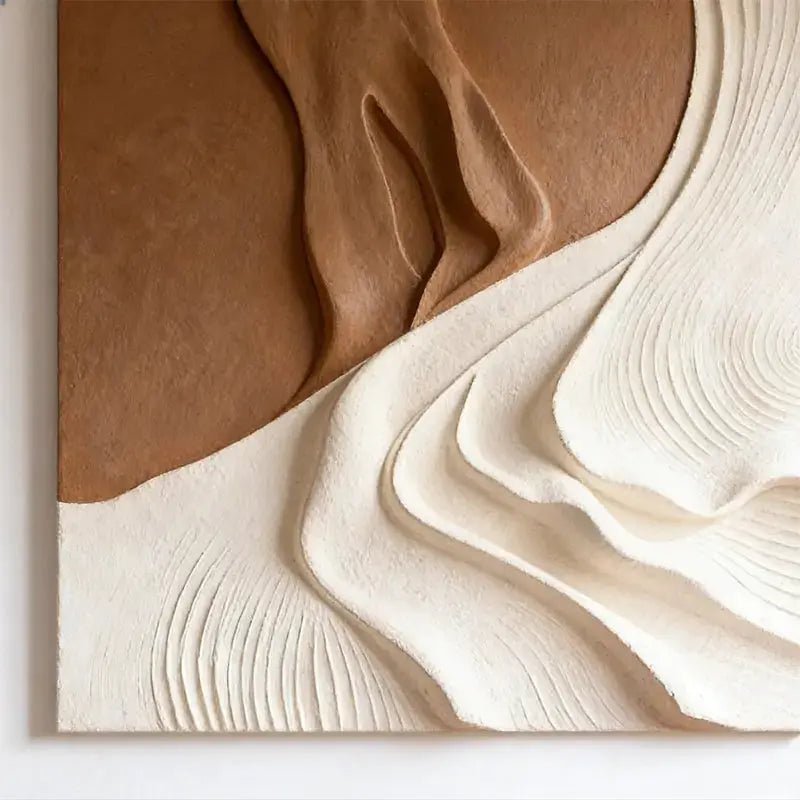 Modern Abstract Neutral Wall Design - Handmade Beige Black Textured Wood Relief（副本） Artmeto Wood wall art