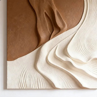 Modern Abstract Neutral Wall Design - Handmade Beige Black Textured Wood Relief（副本） Artmeto Wood wall art