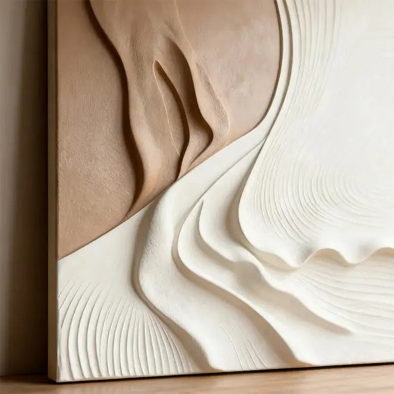 Modern Abstract Neutral Wall Design - Handmade Beige Black Textured Wood Relief（副本） Artmeto Wood wall art