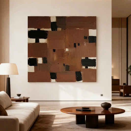 Modern Abstract Oil Painting on Canvas - Brown and Black Minimalist Wall Art| CZ015 Artmeto Wood wall art