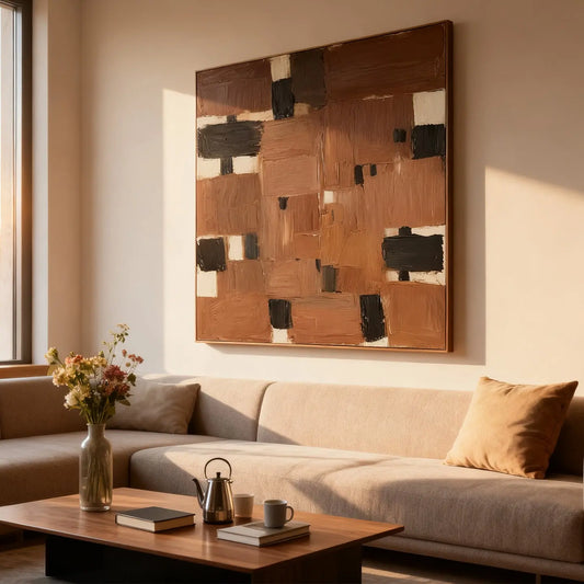 Modern Abstract Oil Painting on Canvas - Brown and Black Minimalist Wall Art| CZ015 Artmeto Wood wall art
