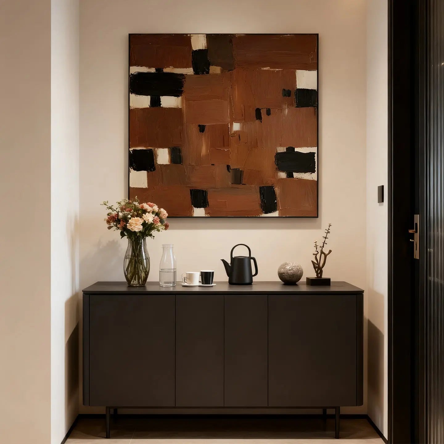 Modern Abstract Oil Painting on Canvas - Brown and Black Minimalist Wall Art| CZ015 Artmeto Wood wall art