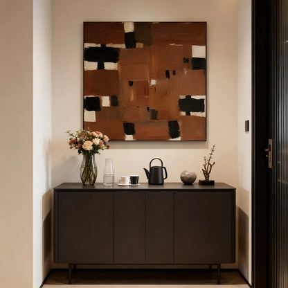 Modern Abstract Oil Painting on Canvas - Brown and Black Minimalist Wall Art| CZ015 Artmeto Wood wall art