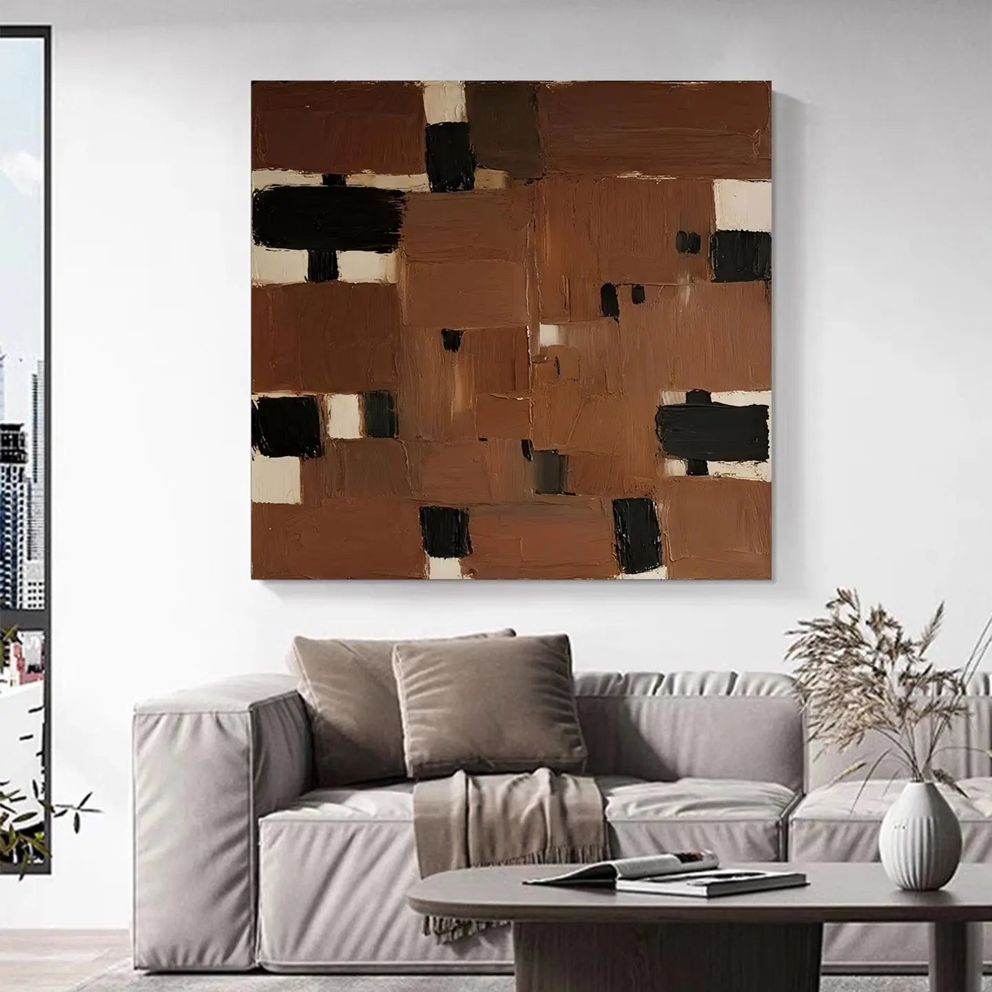 Modern Abstract Oil Painting on Canvas - Brown and Black Minimalist Wall Art| CZ015 Artmeto Wood wall art
